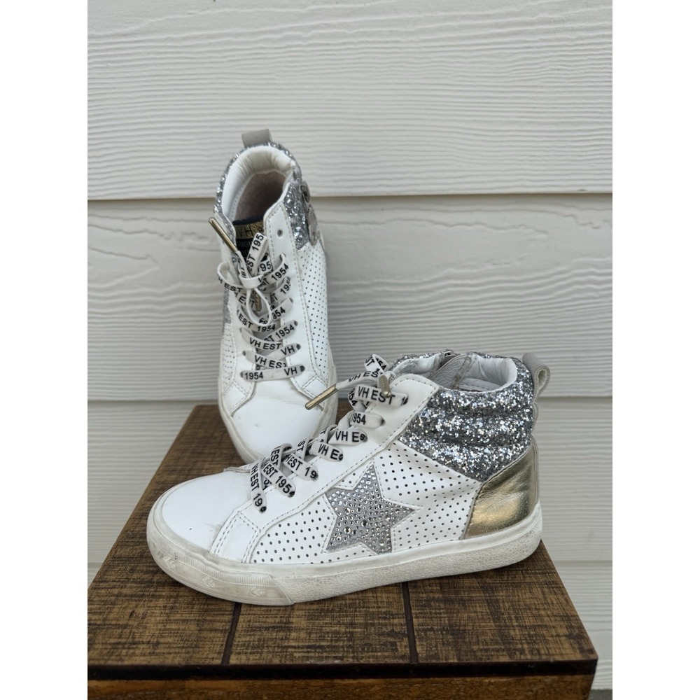 Vintage Havana LESTER  Leather Star Glitter Shoe- WHITE/‎ SILVER-Size 13.5 Youth